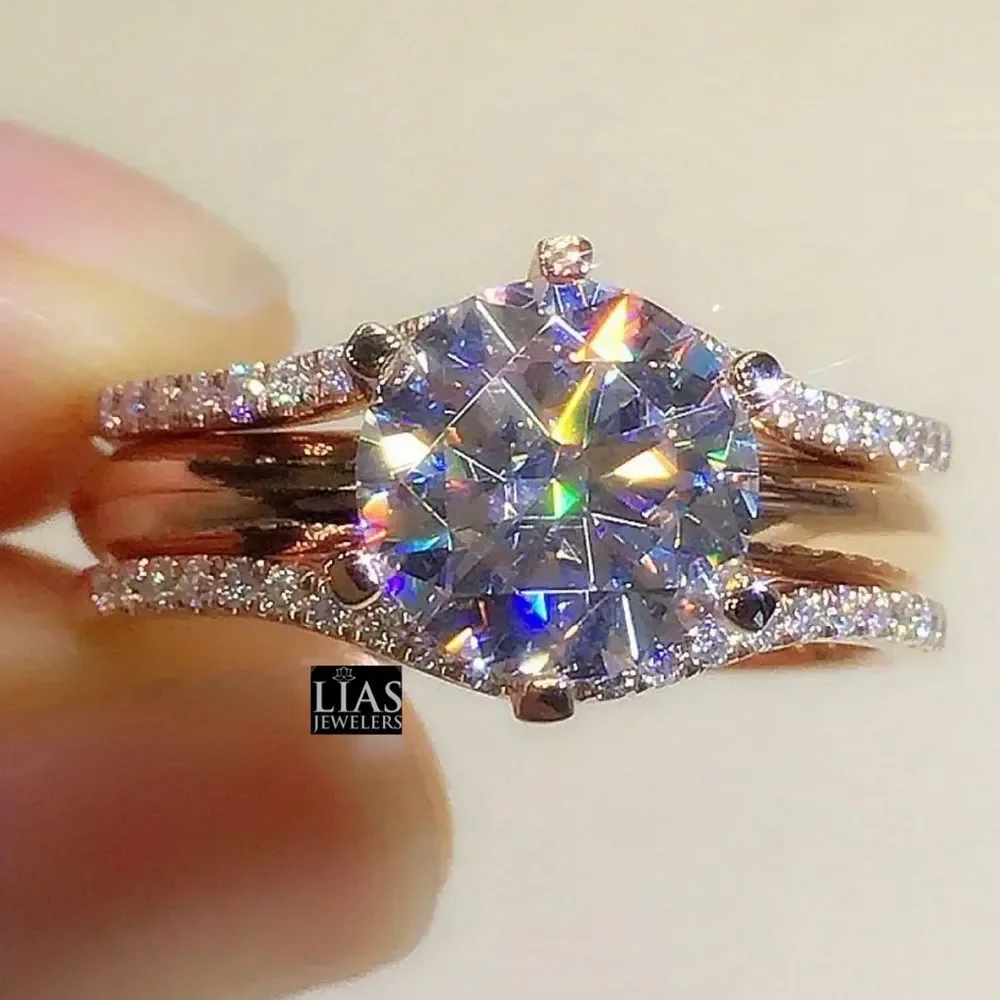 New 18k rose gold wedding ring set engagement ring ( 3 in 1 )